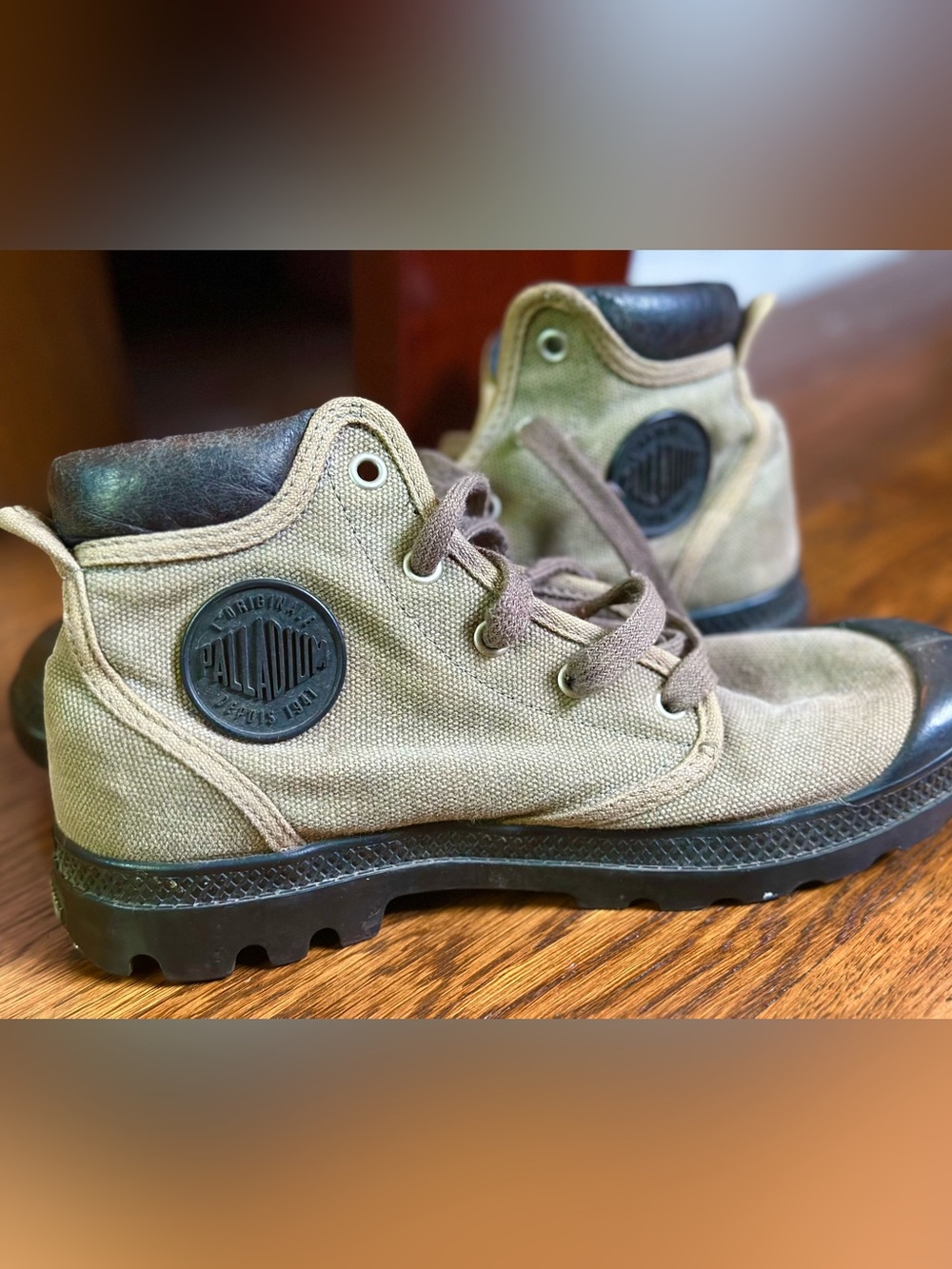 Palladium Pampa Hi Canvas Combat Boots - Gray/Olive - Women’s 7.5